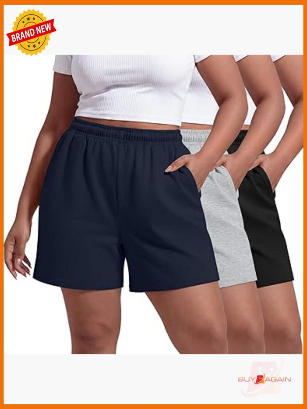 3 Pack Plus Size Drawstring Casual Athletic Shorts with Pockets
